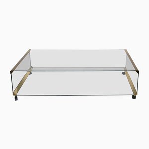 Mesa de centro grande de vidrio y latón dorado de Pierangelo Gallotti para Gallotti & Radice, años 70