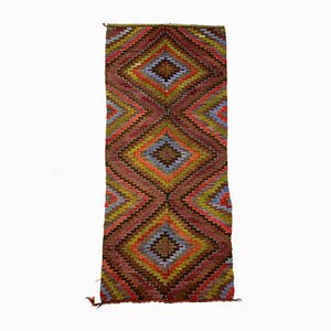 Kilim turco vintage morado, rojo, azul y negro