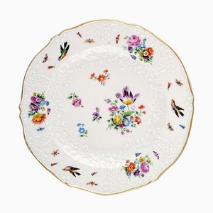 19th Century Meissen Plate in Hand-Painted Porcelain with Flowers and Birds