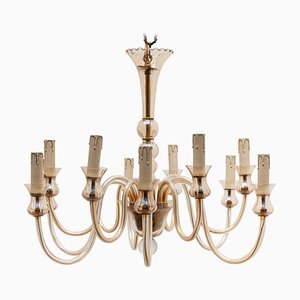 Hollywood Regency Venetian Glass 12-Light Chandelier from Murano Glass Sommerso, 1950s