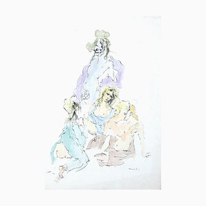 Allegorical Figures - Hand-colore Etching on Paper by Leonor Fini - 20th Century 20th Century