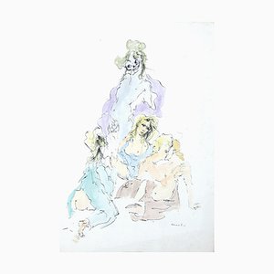 Allegorische Figuren - Hand-colore Radierung auf Papier von Leonor Fini - 20th Century 20th Century