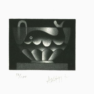Whale in Cup - Incisione originale su carta di Mario Avati - anni '70