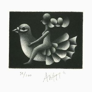 Jarrón Bird - Grabado original sobre papel de Mario Avati - años 70