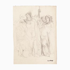 Etude de Figures - Dessin sur Papier par Marcel Mangin - Fin 19ème Siècle Fin 19ème Siècle