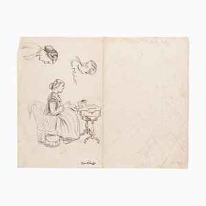 Study of Figures- Original Drawing on Paper by Marcel Mangin - Late 19th Century Late 19th Century