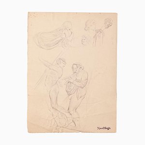 Dessin de Figures - Dessin Original sur Papier par Marcel Mangin - Fin 19ème Siècle Fin 19ème Siècle