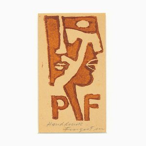 Ex Libris - PF - Original grabado sobre madera de M. Fingesten - principios de 1900 principios de 1900