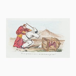 Lithographie Pulcinella Colorée à la Main - 19ème Siècle 19ème Siècle