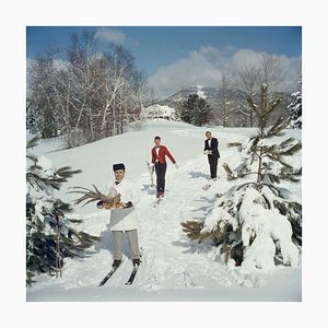 Skiing Waiters Oversize C Print Framed in Black by Slim Aarons