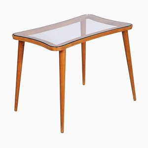 Table Basse Mid-Century Moderne avec Plateau en Verre Style Ico Parisi