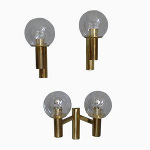 Minimalist Brass Wall Lights with Spheres in Glass from OTT International, 1960s, Set of 3