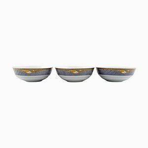 Royal Copenhagen Grey Magnolia Bowls in Porcelain, Set of 3