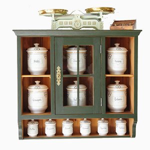 Kitchen Pantry Wall Cupboards in Green, 1900s, Set of 15