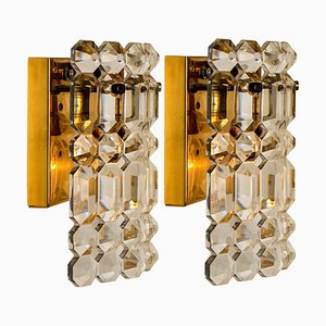 Gilt Brass, Metal & Crystal Glass Sconces Wall Lights from Kinkeldey, 1960s, Set of 2