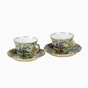 Tazas de té inglesas Anne Needlepoint Pattern de Leonard Lumsden Grimwades para Royal Winton, años 30. Juego de 2