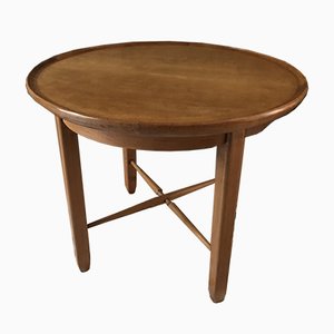 Mid-Century Walnut Round Coffee Table with Cherry Flared Edge Top