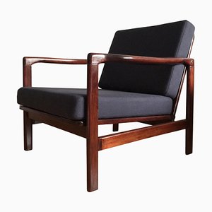 Dunkelblauer Sessel aus Leinen von Zenon Bączyk für Swarzędzkie Furniture Factory, 1960er