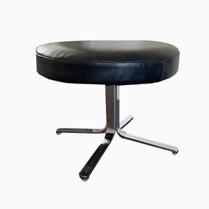 Vintage Modernist Chrome and Leather Stool Ottoman, 1970s