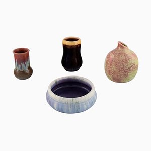 Vases and Bowl in Glazed Ceramic by Michael Andersen, Denmark, 1950s, Set of 4