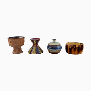 Bowls, Candlestick and Lidded Jar by Michael Andersen, Denmark, 1950s, Set of 4