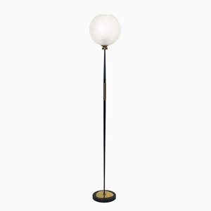 Floor Lamp with Brass Base and Glass Shade, 1950s