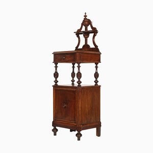 Louis Philippe Walnut Turned Hand-Carved Nightstand, 19th-Century