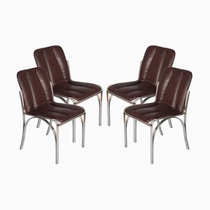 Chromed Steel and Soft Leather Dining Chairs by Gastone Rinaldi, 1960s, Set of 4