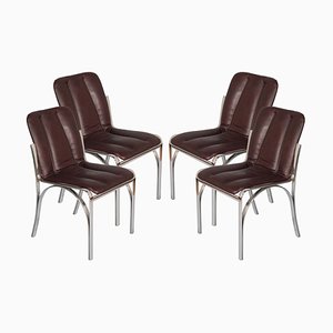 Esszimmerstühle aus verchromtem Stahl & weichem Leder von Gastone Rinaldi, 1960er, 4er Set