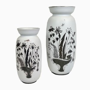 Ceramic Vases with Silver Overlay by Stig Lindberg for Gustavsberg, 1950s, Set of 2