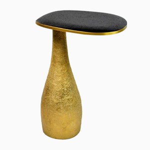 Side Table with Lava Stone and Brass Top by François-Xavier Turrou for Ginger Brown