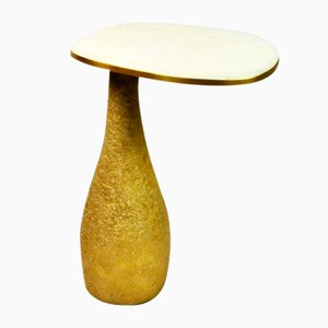 Side Table with White Rock Crystal and Brass Top by François-Xavier Turrou for Ginger Brown