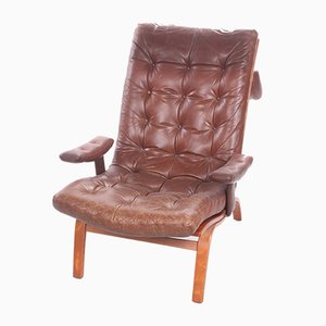 Brown Leather Lounge Chair from Göte Möbler, 1960s