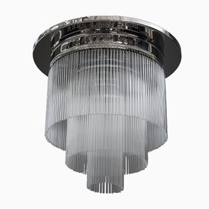 Lampada da soffitto Art Déco placcata in nichel con aste in vetro, anni '20