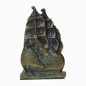 Dänische Bücherstütze aus Bronze mit Schiff, 1920er