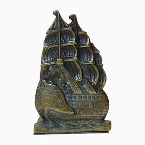 Danish Bronze Bookend with Ship, 1920s