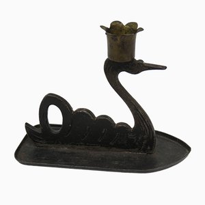 Antiker Art Nouveau Swan Kerzenhalter