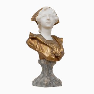 Antike Brustbeine aus Marmor & vergoldeter Bronze einer jungen Frau von Gustave Vaerenbergh