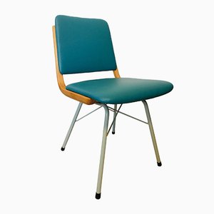 Metal, Wood & Turquoise Eco-Leather Dining Chair, 1960s