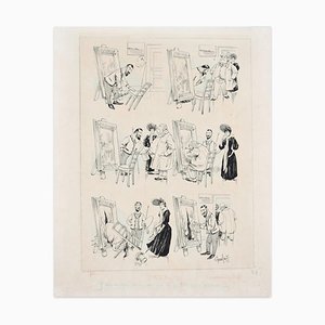 Painter's Studio - Original Ink Drawing - 19th Century 19th Century
