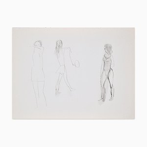 Figures - Original Pen and Watercolor Drawing by Flor David - 1950s 1950s