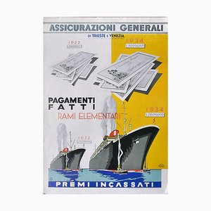 Vintage Assicurazioni Generali Poster - Offset Print on Cardboard 20th Century