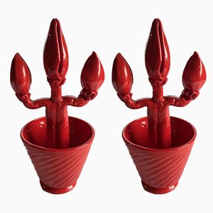 Italian Red Murano Glass Cacti by Napoleone Martinuzzi for Pauly & C. Venezia, 1970s, Set of 2
