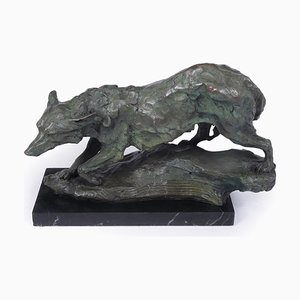 Escultura de lobo Mid-Century de bronce