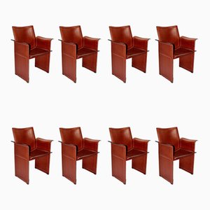 Vintage Cognac Leather Dining Chairs by Tito Agnoli for Matteo Grassi, Set of 8