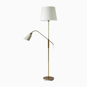 Brass and Wood Floor Lamp by Bertil Brisborg for Nordiska Kompaniet, 1950s