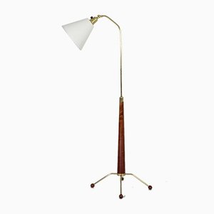 Wood and Brass Floor Lamp from Uppsala Armatur, 1950s
