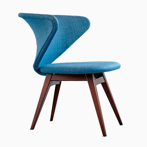 Wing-Shaped Side Chair in Petrol Blue Fabric and Beech by Sigfrid Ljungqvist, 1958