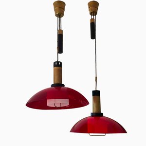 Mid-Century Gegengewicht Deckenlampen aus Rotem Acrylglas von Stilux Milano, 2er Set