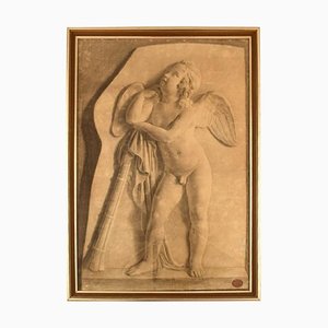 Lápiz antiguo de Angel de papel de Jens Adolf Jerichau, 1852